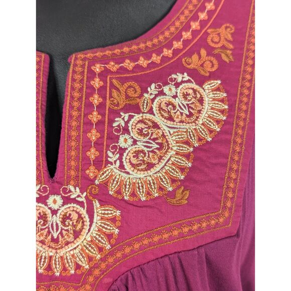 LUXOLOGY Jersey-Knit Embroidered Maxi Dress Boho Cottage Beachy Stretch Size XL - Picture 3 of 8